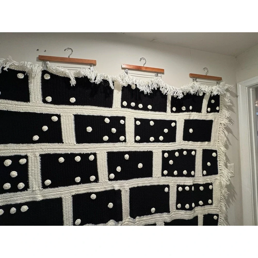 Black & White Pom Pom Throw Blanket by